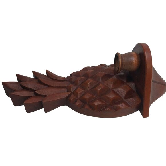 Fritch Hand-Carved Pineapple Wooden Wall Candle Sconce Candle Stick Holder - Picture 6 of 7
